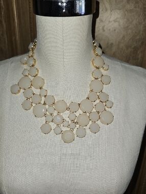 J. Crew Gold and Cream Bubble Statement Chandelier Necklace 17" To 19"